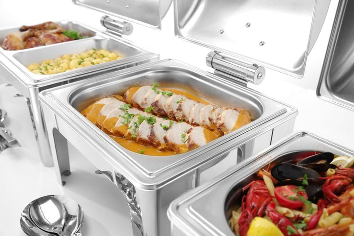 HENDI Chafing Dish, Spiegelglanz, Inkl. zwei Brennpastenbehälter, einer Lebensmittelpfanne, einem Wa