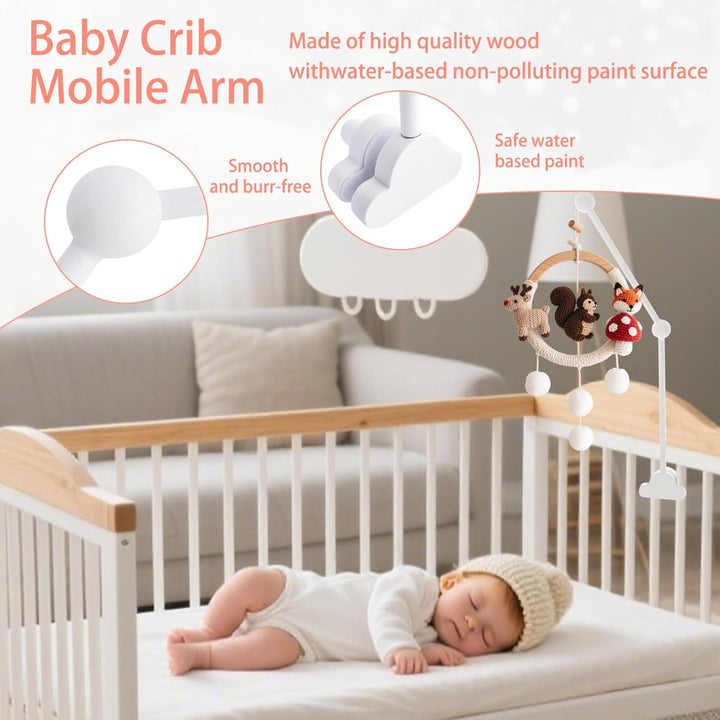 Mobile Halterung Holz für Babybett, Weiss Wolken Design, Höhenverstellbarer Baby Mobile Ständer, Kin