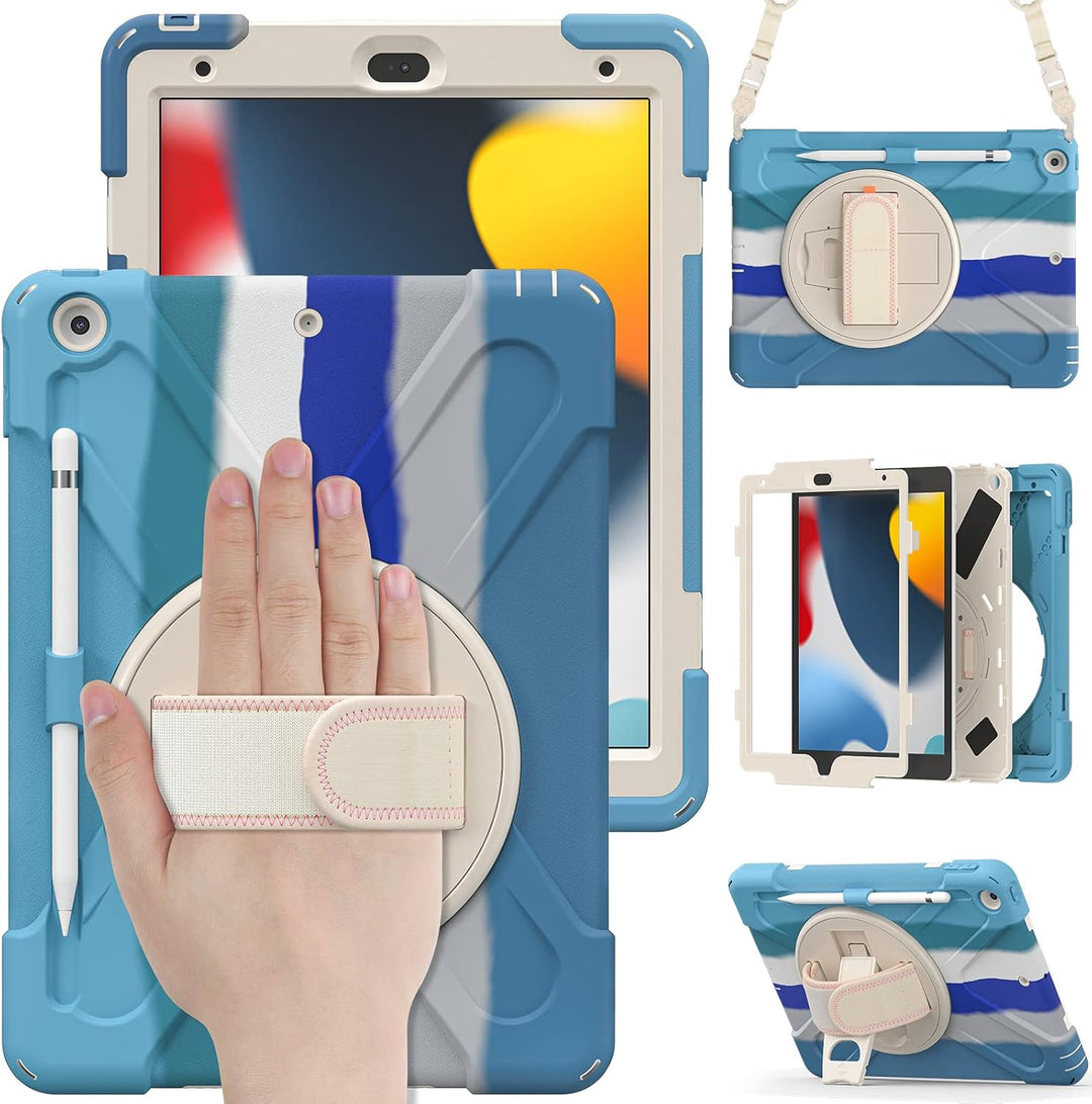 UFinetech iPad 9 Generation Hülle, iPad 10.2 Hülle, iPad Case 7./8., 360 Drehbarer Ständer Handschla