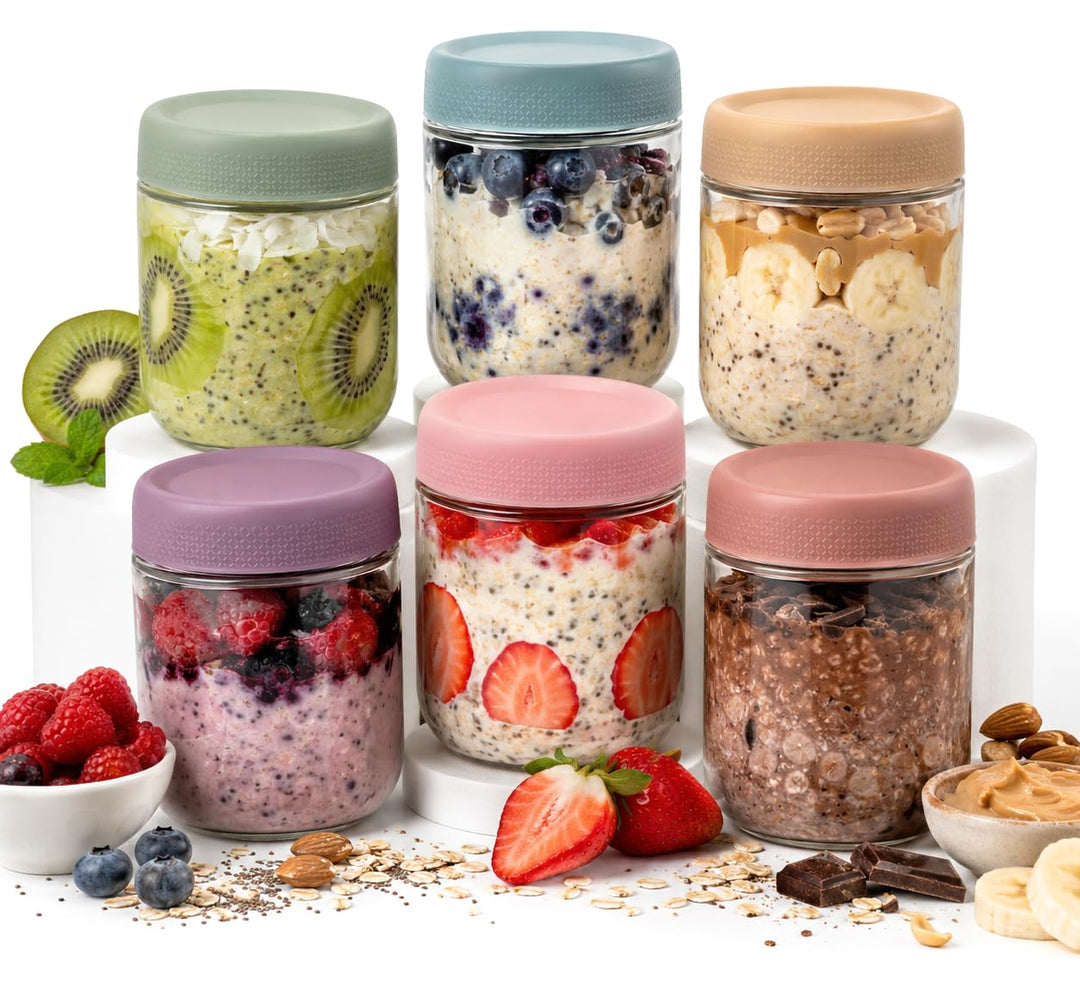 EDELHAUS Overnight Oats/Vorratsgläser mit Deckel, Etiketten &amp; Löffeln (6 x 500ml) – Gewürzgläser, Be