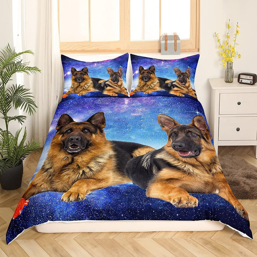 Tbrand Hund Galaxie Bettbezug Set 3D Deutscher Schäferhund Hundedruck Bettwäsche Set 135x200cm Chic