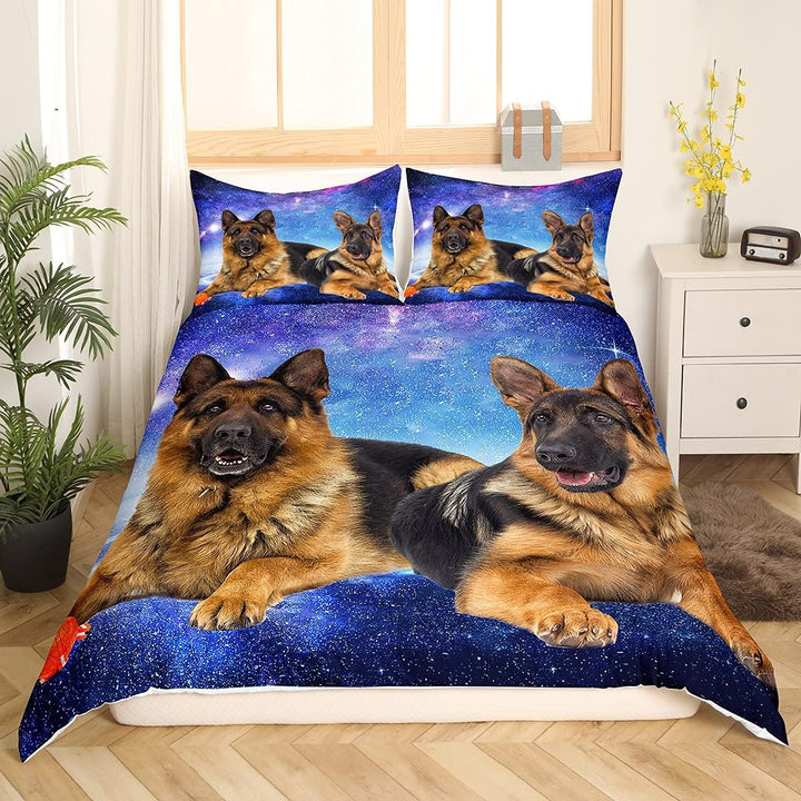 Tbrand Hund Galaxie Bettbezug Set 3D Deutscher Schäferhund Hundedruck Bettwäsche Set 135x200cm Chic