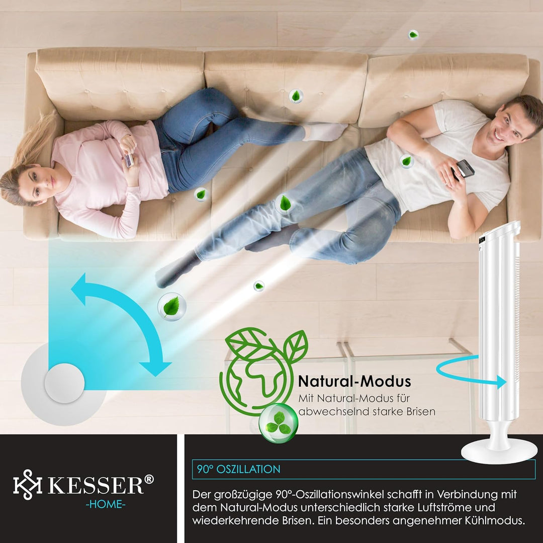 KESSER® Turmventilator mit Fernbedienung | 90° Oszillationswinkel | 3 Stufen | 90 cm |+ Timerfunktio