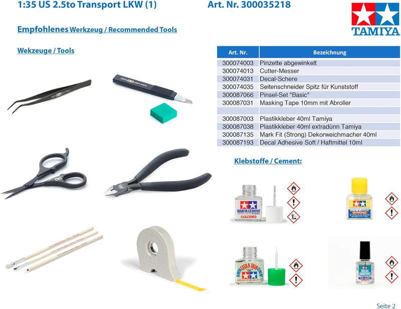 TAMIYA TMYTAM35218 35219 - 1:35 US 2.5to Transport LKW (1), Modellbau, Plastik Bausatz, Basteln, Hob