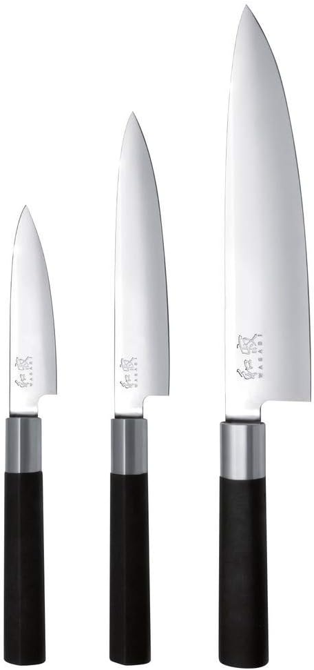 Kombatibel Kai Wasabi Black Messerset 3 ultrascharfe Officemesser/Allzweckmesser/Kochmesser + Schnei