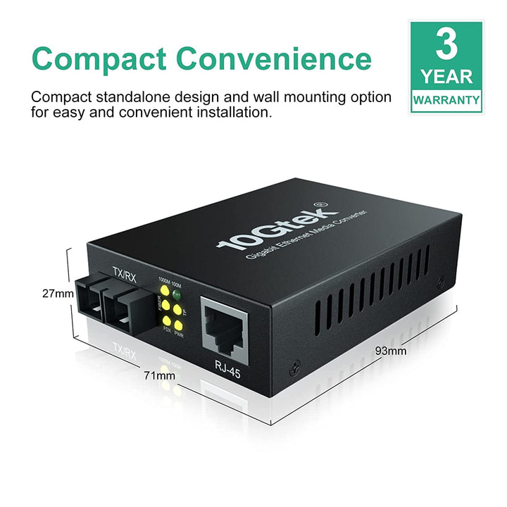 ipolex Gigabit Ethernet Medienkonverter, 1,25G Dual SC Port, SC Glasfaser auf Kupfer RJ45 Glasfaser
