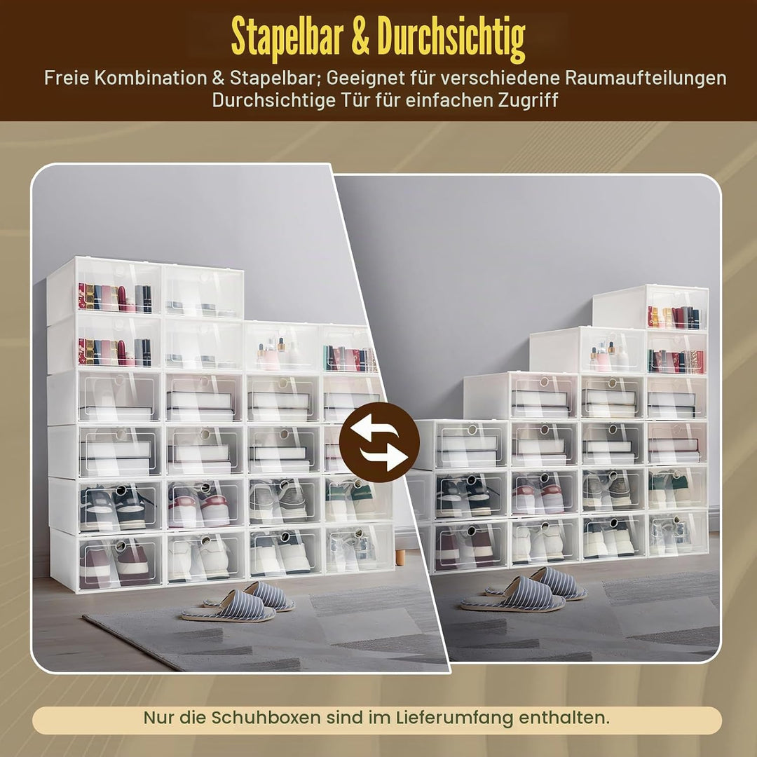 20/24 Stück Schuhbox, Schuhaufbewahrung Kunststoffbox, Aufbewahrung Stapelbar, schuhkarton durchsich