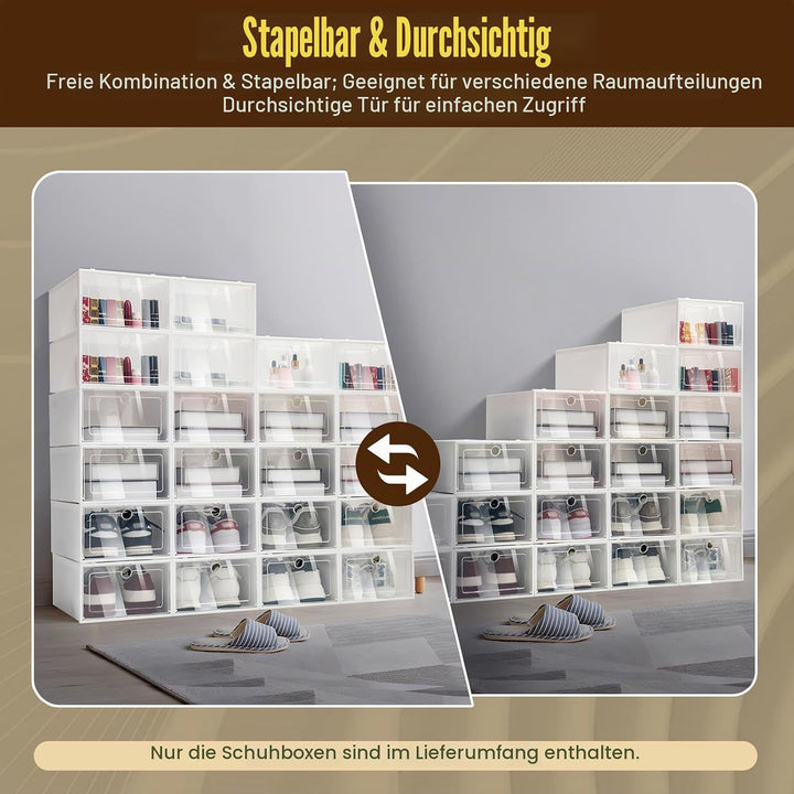 20/24 Stück Schuhbox, Schuhaufbewahrung Kunststoffbox, Aufbewahrung Stapelbar, schuhkarton durchsich