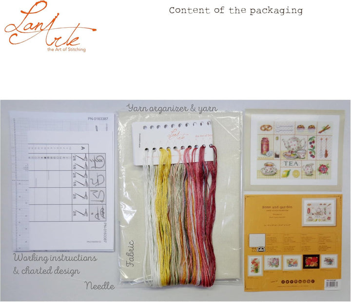 Lanarte Zählmusterpackung Tea Party Zählstoff Kreuzstichpackung, Baumwolle, Mehrfarbig, 39 x 29 x 0.