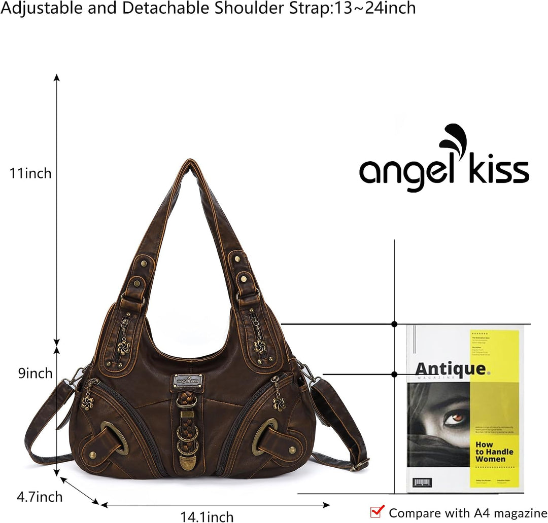 Angel Kiss Damen Schultertasche Hobo Tasche Umhängetaschen Schlusstaschen Henkeltaschen weiches PU L