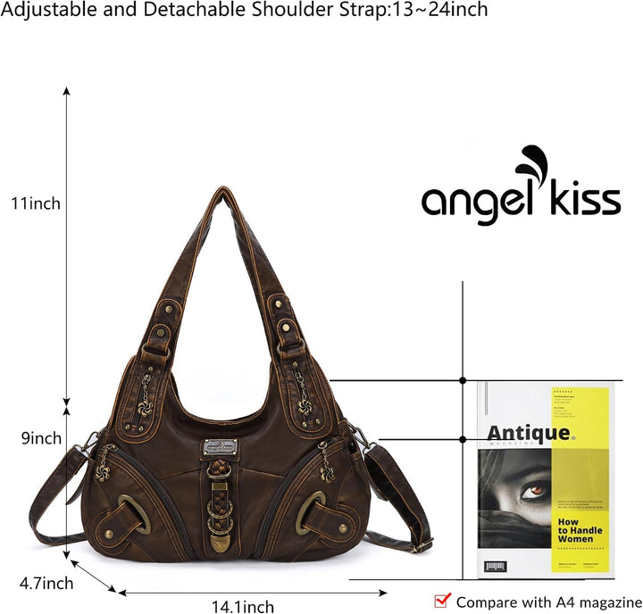 Angel Kiss Damen Schultertasche Hobo Tasche Umhängetaschen Schlusstaschen Henkeltaschen weiches PU L