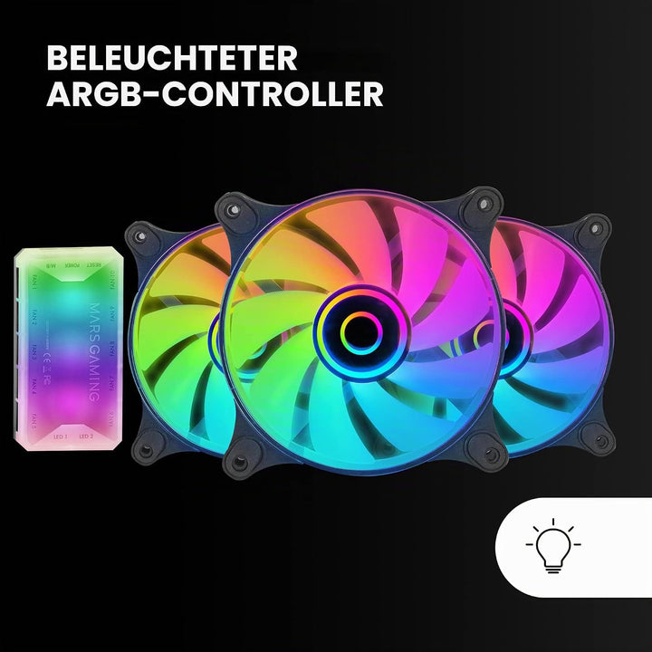MARSGAMING Mars Gaming MF-3DKIT Schwarz, Kit 3 ARGB 360° 12cm Lüfter, 3D Infinity Mirror, Anti-vibra