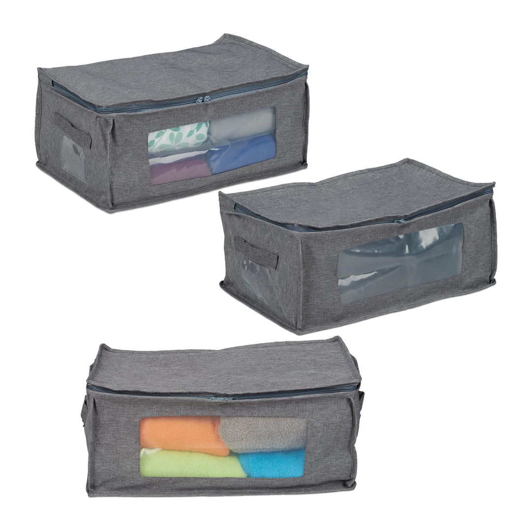 Relaxdays Aufbewahrungstasche, 3er Set, faltbar, mit Reissverschluss, Kleidung, Unterbett, Stoff, HB