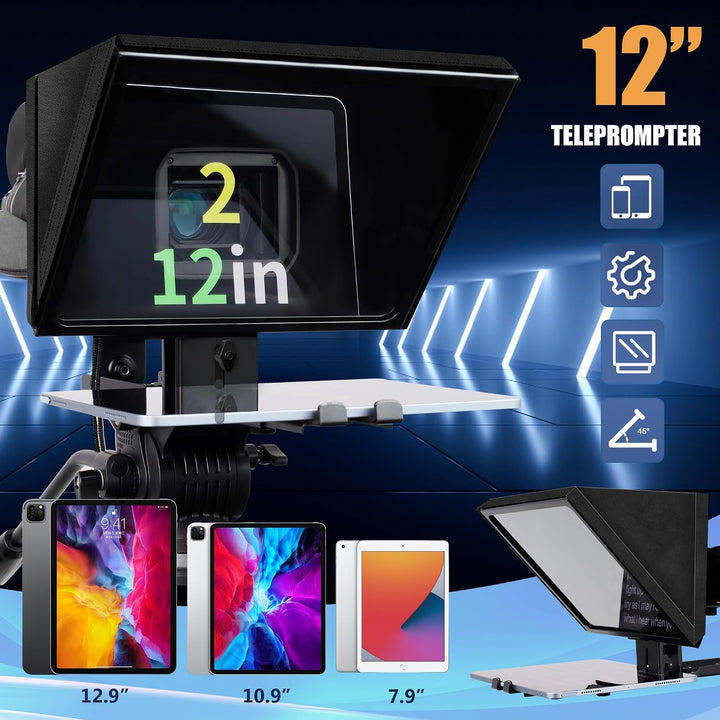 12" Teleprompter für Kamera, Metallrahmen mit optischem Glas