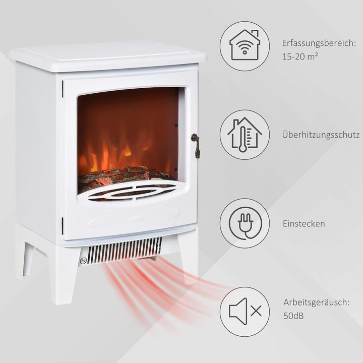 HOMCOM LED Elektrokamin Standkamin Kaminofen mit Flammeneffekt 900/1800W Metall ABS-Kunststoff Glas
