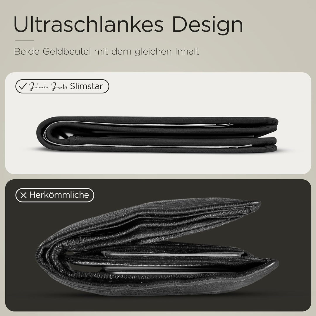 Jaimie Jacobs SLIMSTAR Geldbeutel dünne Geldbörse echtes Leder Slim Wallet Hochformat RFID-Schutz He