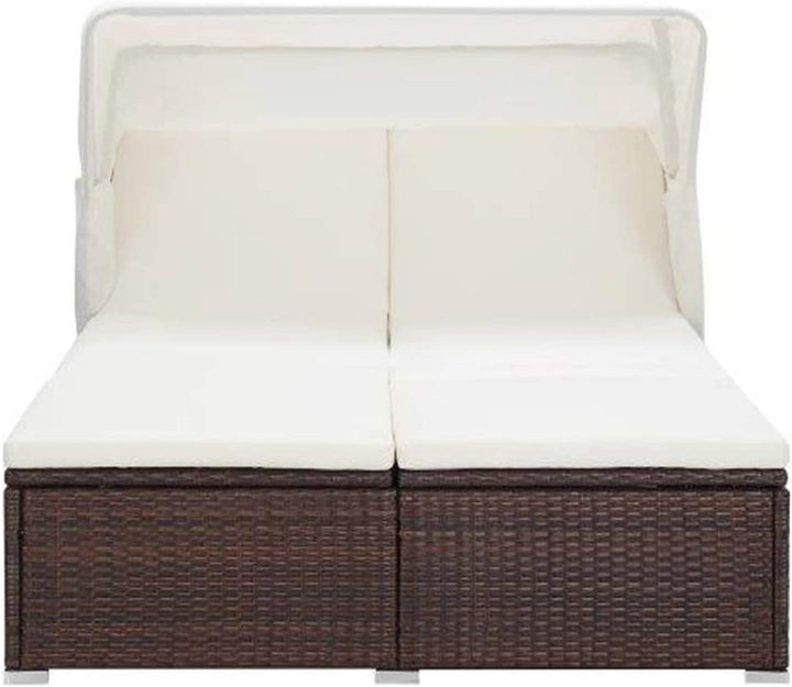 Festnight Sonnenliege 2 Personen mit Dach doppelliege Outdoor gartenliege 2 Personen Rattan gartenli