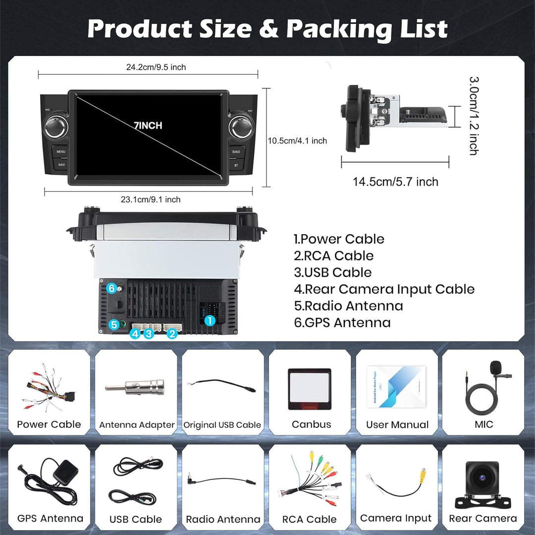 Hikity 4G+64G Autoradio Android 15 für FIAT Punto 2005-2009/Linea 2007-2011 mit 7-Zoll-Touchscreen,