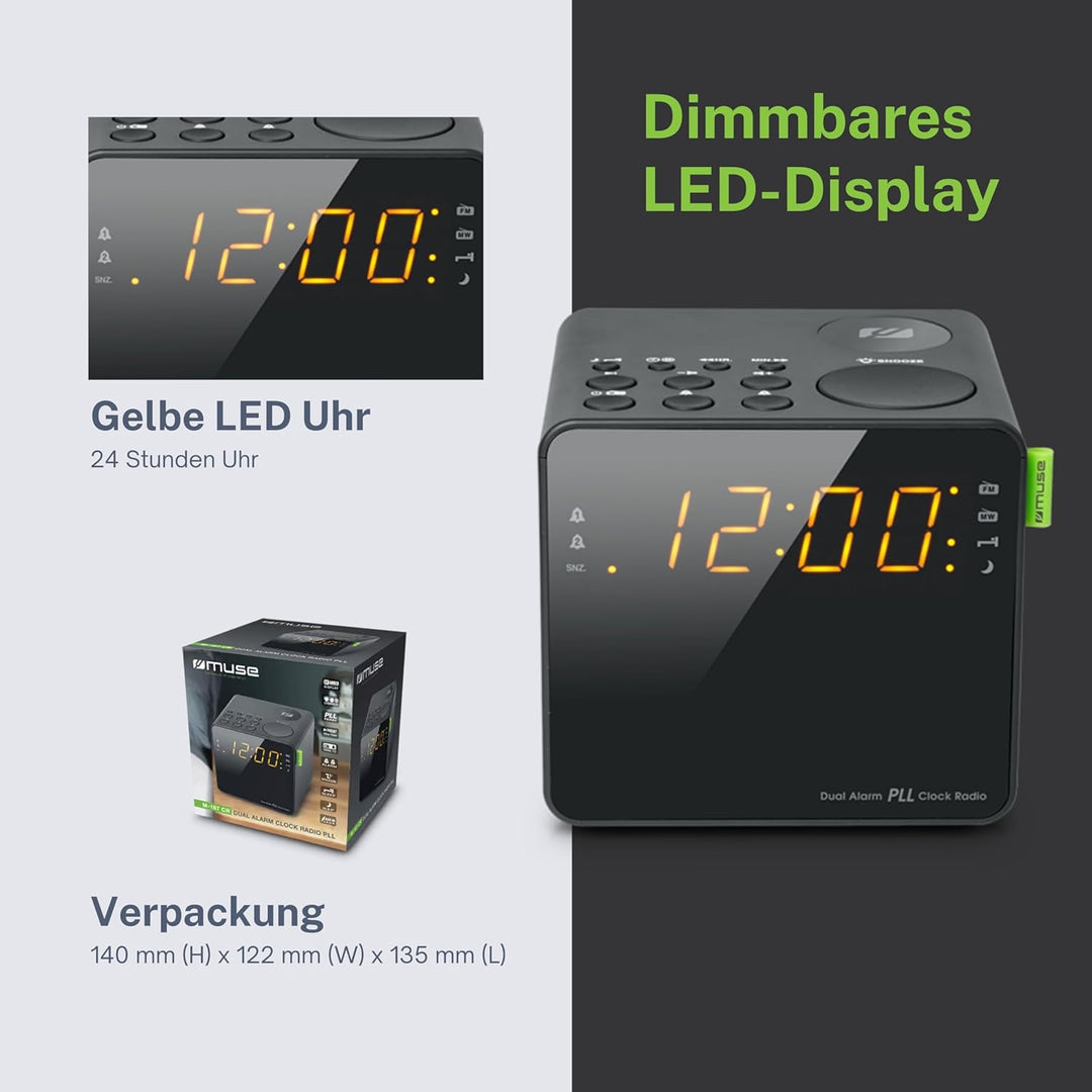 Muse M-187 Radiowecker mit Zwei Weckzeiten, Dimmer und grossem Display