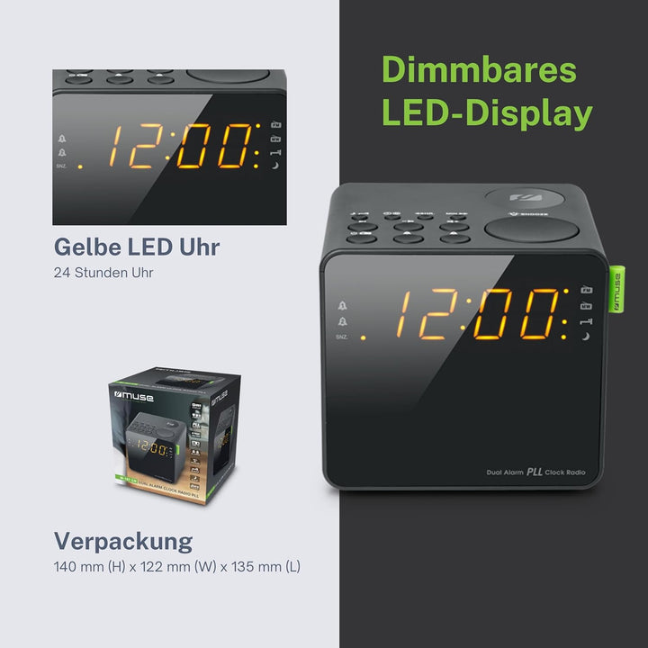 Muse M-187 Radiowecker mit Zwei Weckzeiten, Dimmer und grossem Display