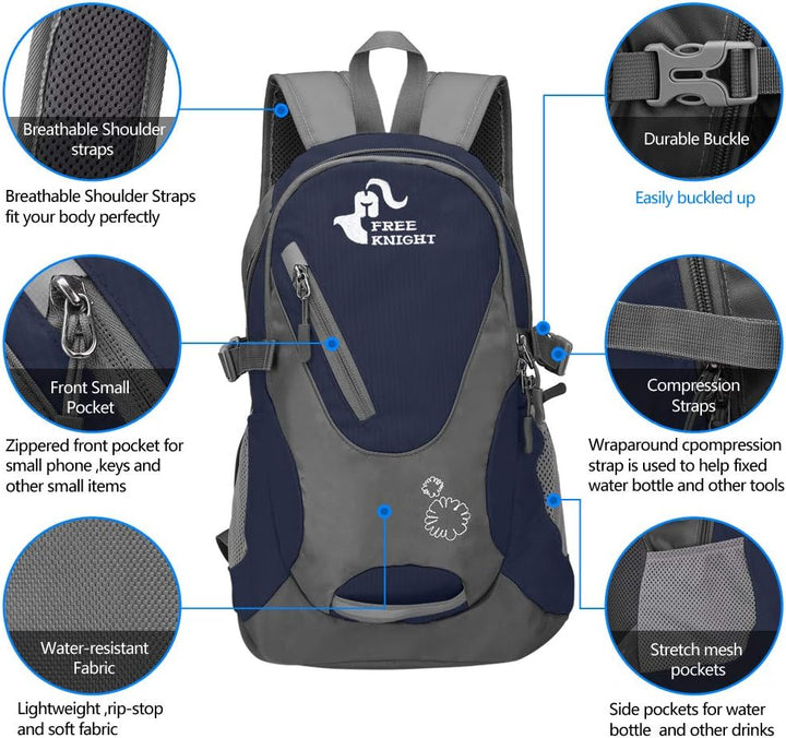 Kleiner Tagesrucksack 20L Radfahren Wanderrucksack Wasserdichter Reiserucksack Leichtgewicht (Marine