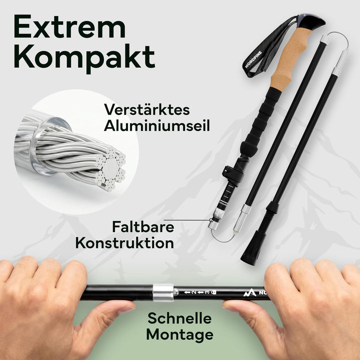 Wanderstöcke faltbar - Carbon &amp; Aluminium für Damen &amp; Herren - Ultraleichte Trekkingstöcke mit Korkg