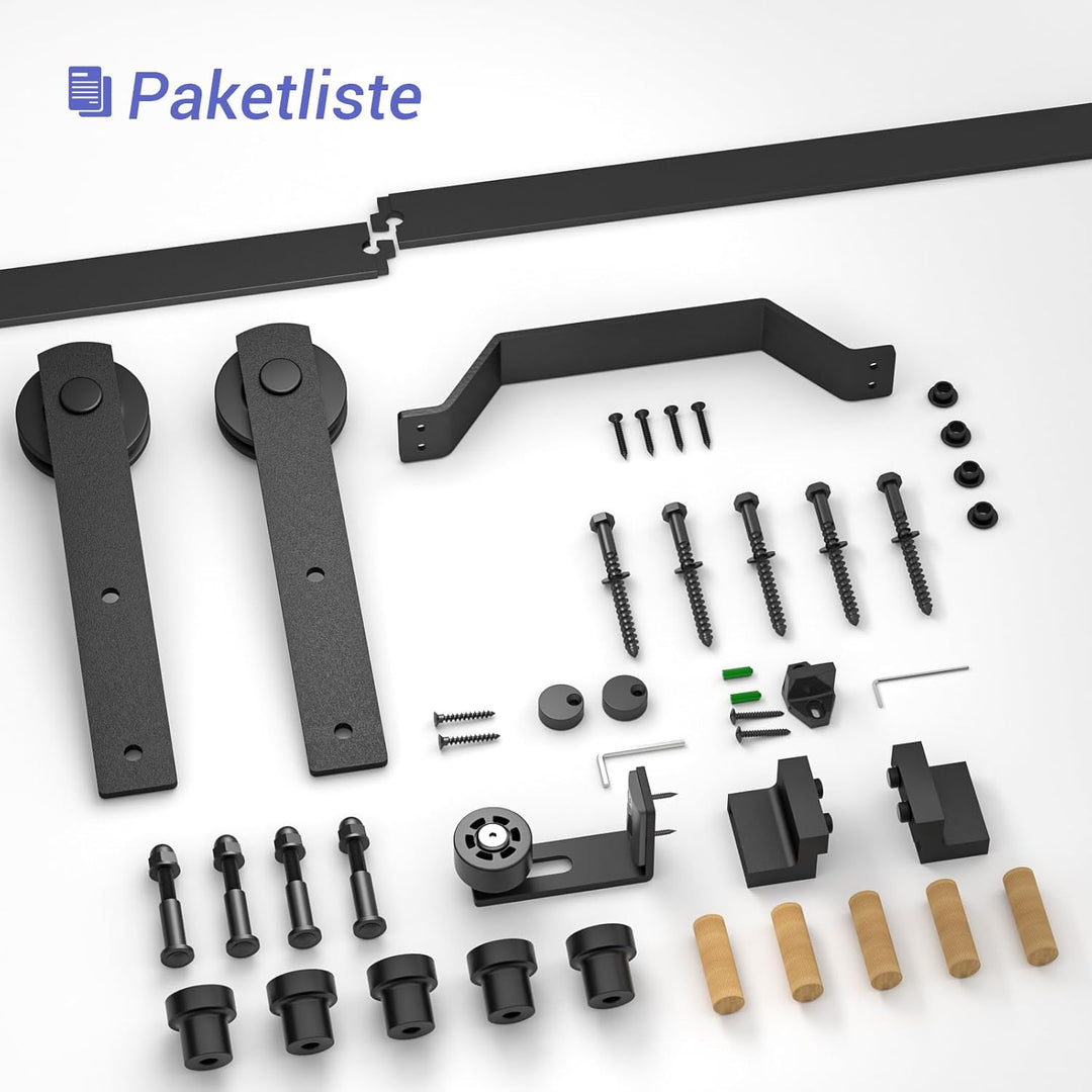 TSMST 6.6FT/200cm Schiebetürsystem Komplett-Set mit Bodenführung für Schiebetüren mit Schwarze Türgr