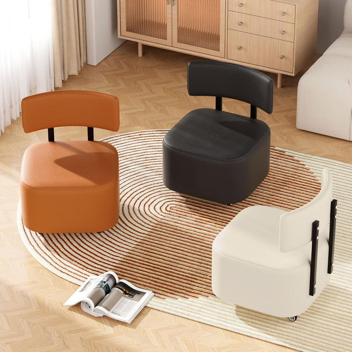 Rollhocker mit Rückenlehne, niedriger Rollhocker mit PU-Leder, Rollhockerstuhl, Rollsitze für Zuhaus