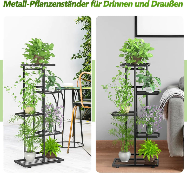 MAIJIAJU 5 Etagen Blumenständer Metall Schwarz mit Gartengeräte und Handschuhe, 95cm Ecke Blumenrega