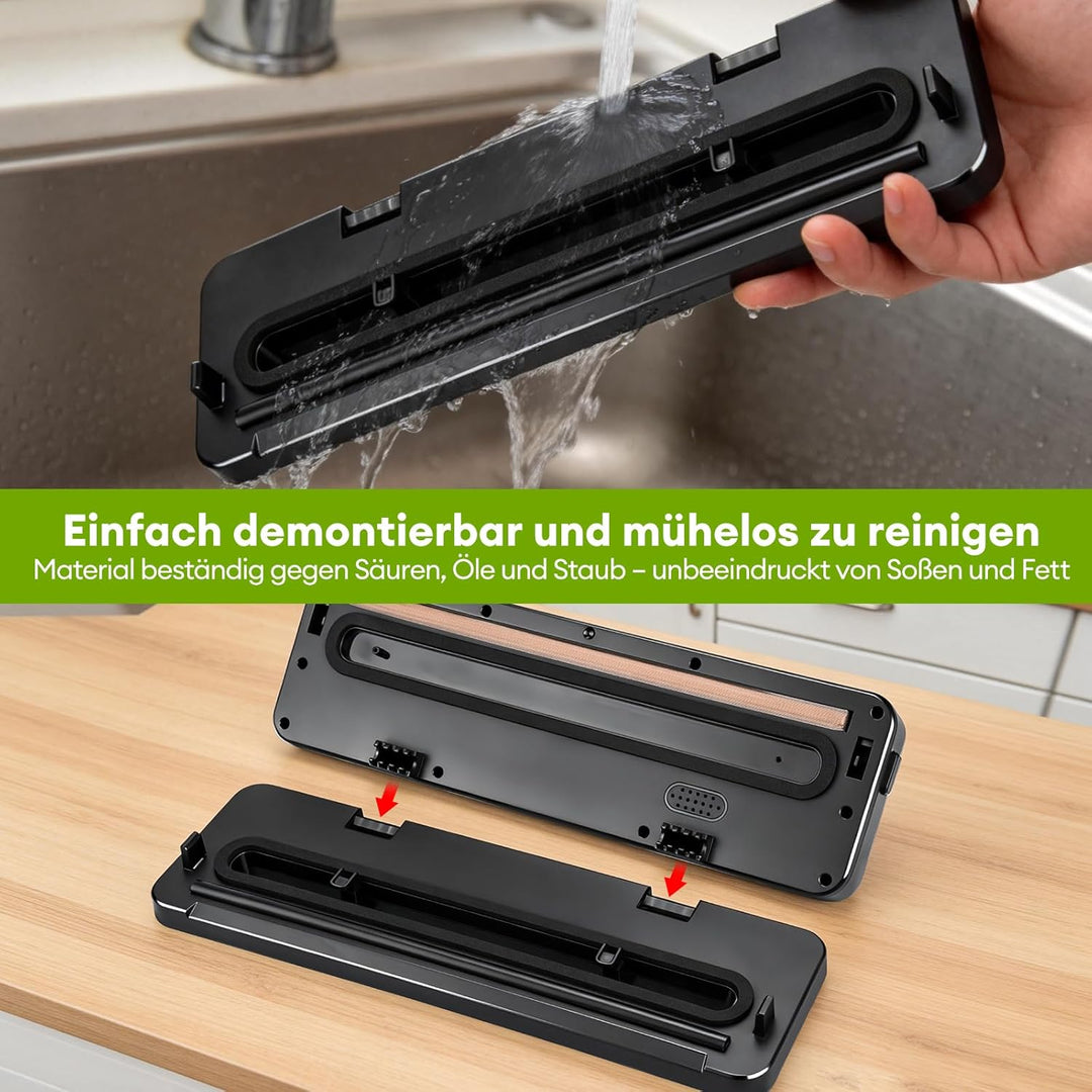 Vakuumierer mit Zuschneiden von Vakuumbeuteln, Vakuumiergerät mit Vakuumierbeuteln, Elektrischer Vak