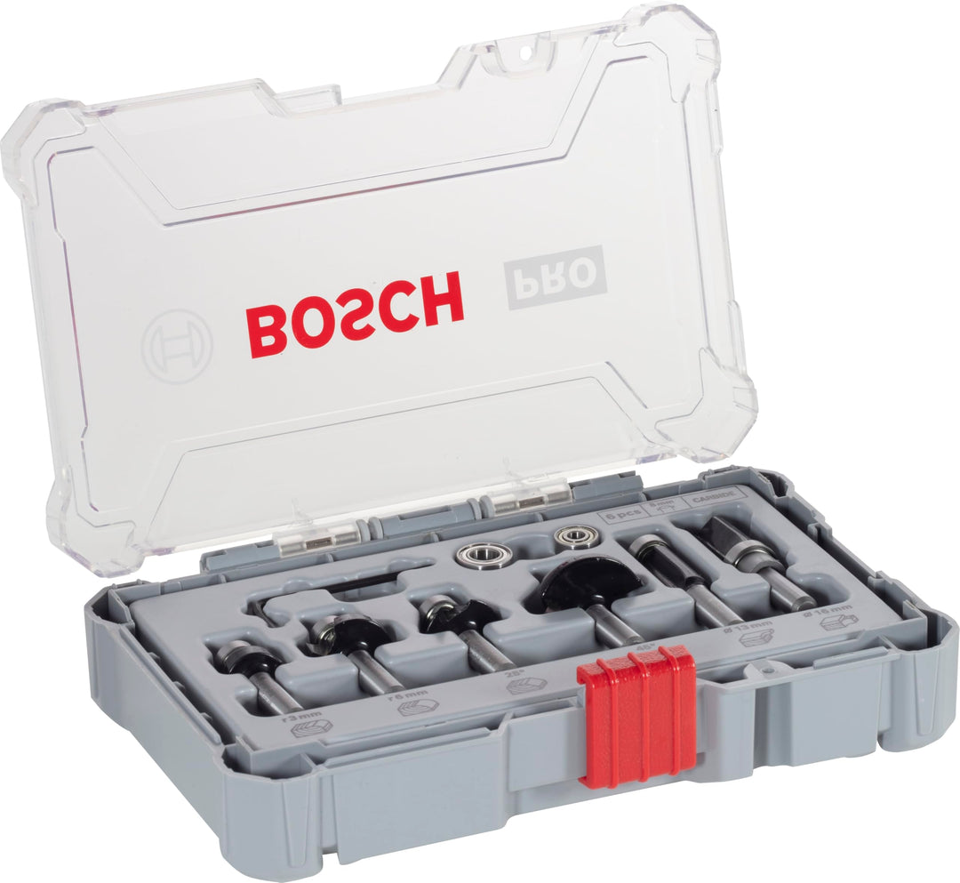 Bosch Professional 6tlg. Rand- und Kantenfräser Set (für Holz, Zubehör Oberfräsen mit 8 mm Schaft) 6