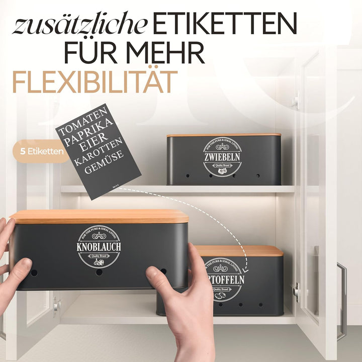 IDEALTASTIC® Premium Kartoffel Aufbewahrungsbox [3 Stück] I Vielseitiges Kartoffeltopf Set mit 360°