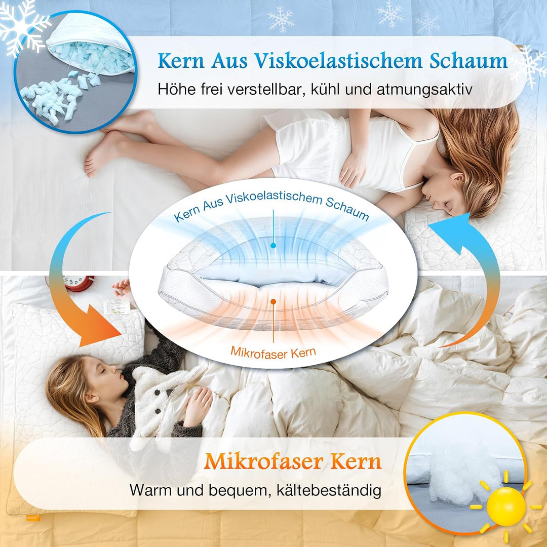 2-in-1 Memory Foam Kissen 40x60cm – Höhenverstellbares Nackenstützkissen für Seitenschläfer, Doppelk