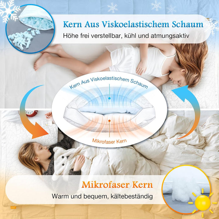2-in-1 Memory Foam Kissen 40x60cm – Höhenverstellbares Nackenstützkissen für Seitenschläfer, Doppelk