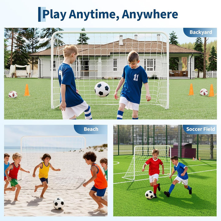 Fussballtor Aussen, 1,2 m × 1,8 m, Tragbares Fussballtor, Metallrahmen, PE-Netz &amp; Erdheringe, Weiss