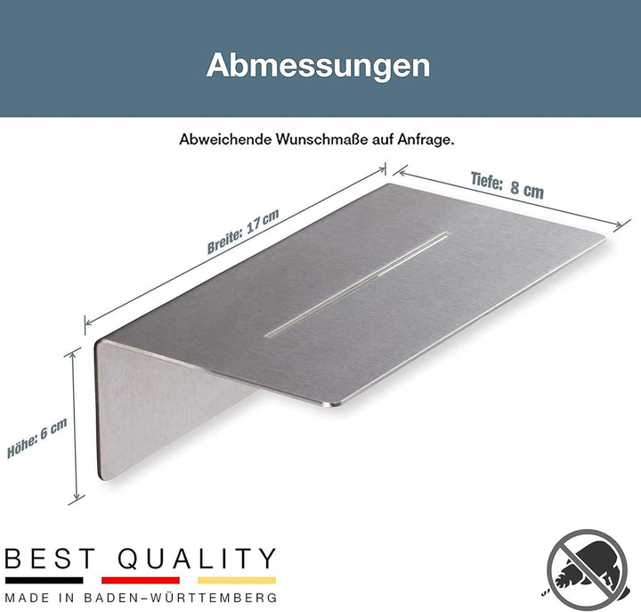 PHOS Design, DA170K, Edelstahl Duschablage zum Kleben, 17 cm Breite, OHNE Bohren, inkl. 3M-Klebeband