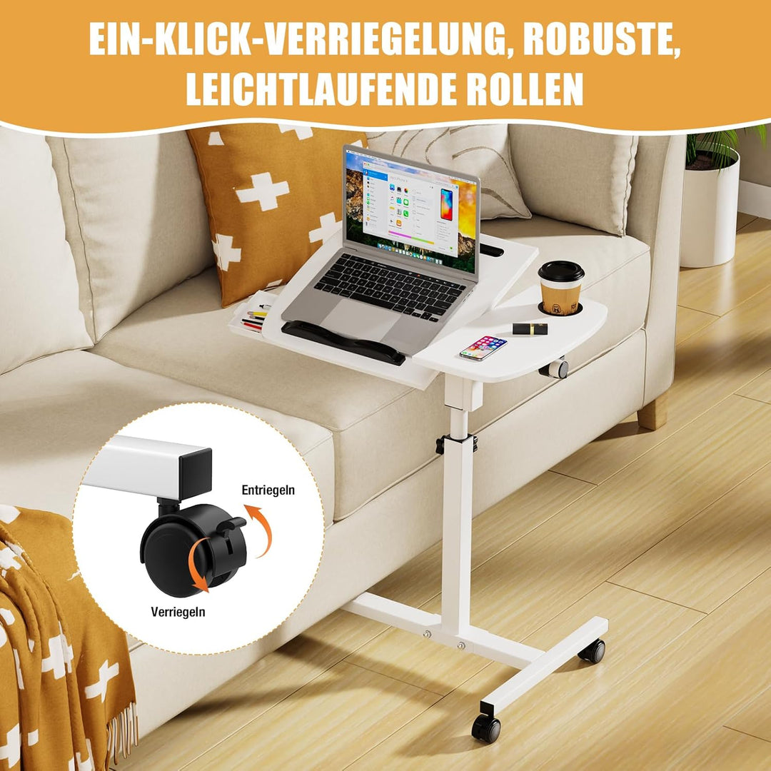 Beistelltisch Mit Rollen, 60x40cm, Mobiler Stehpult, Mobiler Schreibtisch mit Schubladen, Beistellti