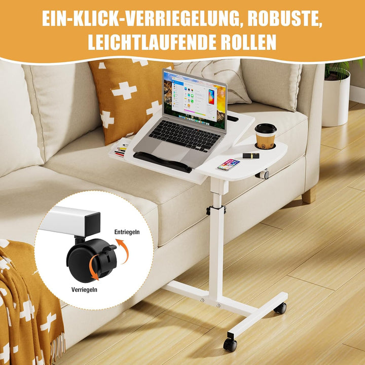 Beistelltisch Mit Rollen, 60x40cm, Mobiler Stehpult, Mobiler Schreibtisch mit Schubladen, Beistellti