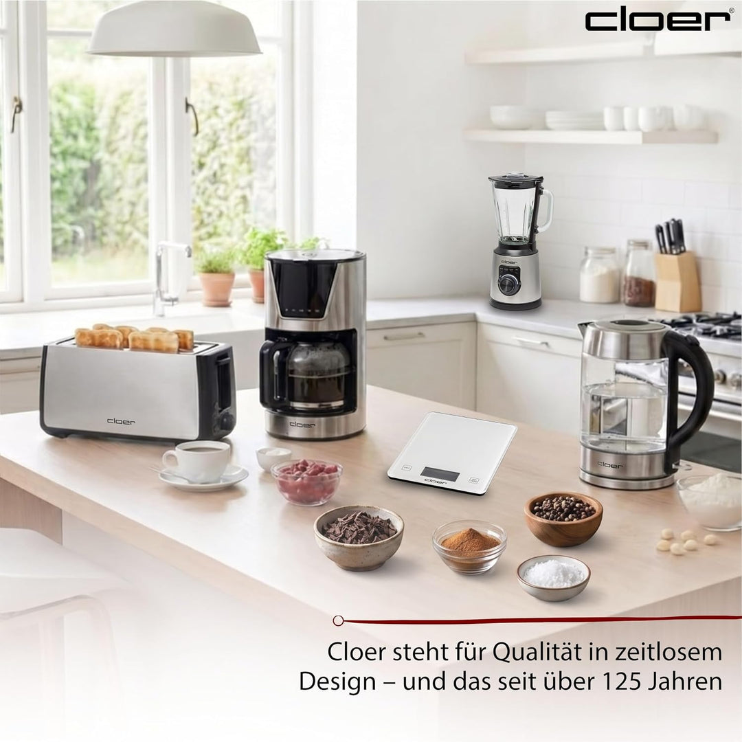 Cloer 6871 Digitale Küchenwaage für bis zu 10 kg, Zuwiegefunktion, Gewichtsmessung in 1 g Schritten,