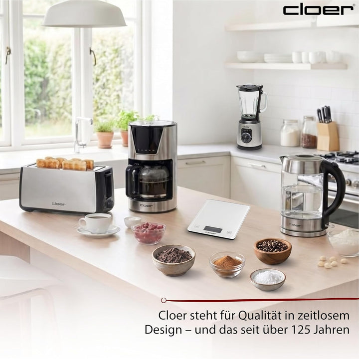 Cloer 6871 Digitale Küchenwaage für bis zu 10 kg, Zuwiegefunktion, Gewichtsmessung in 1 g Schritten,