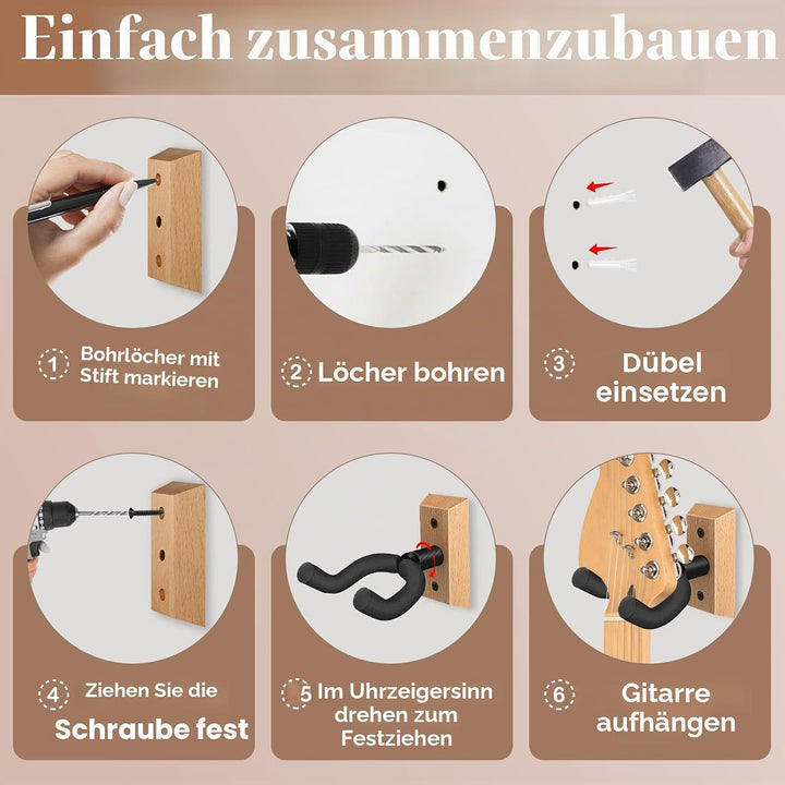 DOMMI Gitarrenhalterung Wand 4 Pack, Gitarrenhalter für die Wand mit Verstellbaren Weichen Gitarrenh
