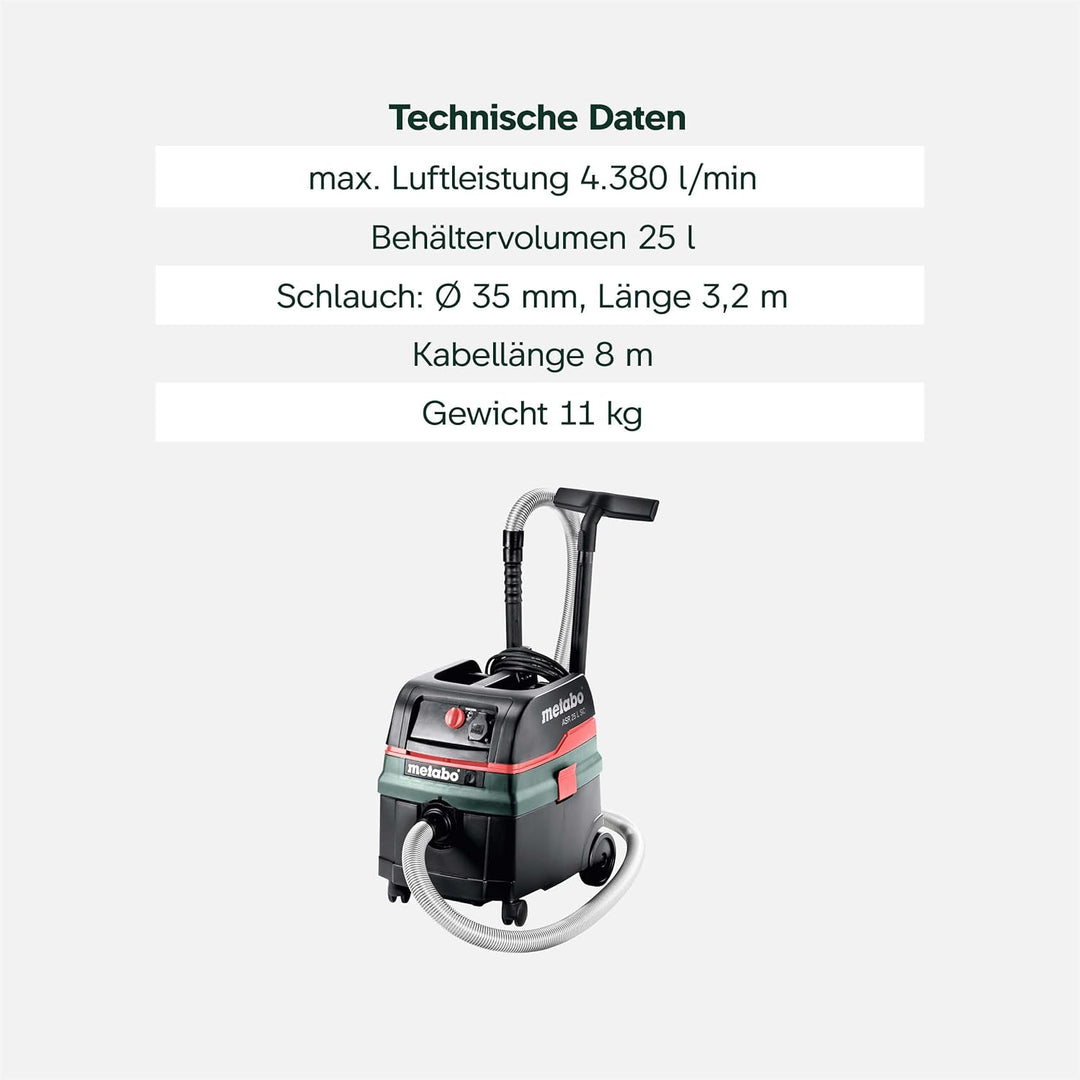 Metabo Allessauger ASR 25 L SC (602024000) Karton; mit elektromagnetischer Abrüttlung, Luftleistung