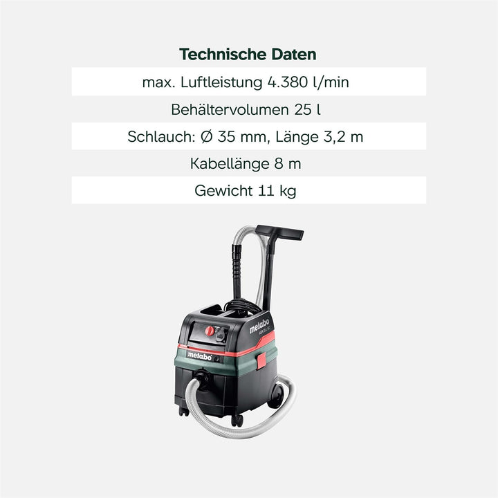 Metabo Allessauger ASR 25 L SC (602024000) Karton; mit elektromagnetischer Abrüttlung, Luftleistung
