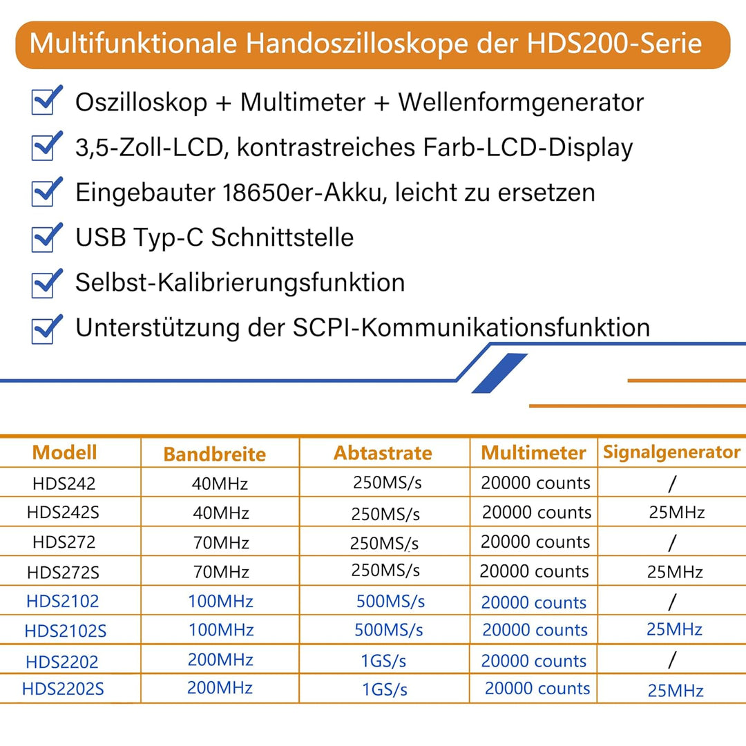 HDS242S OWON Oszilloskop mit zwei Kanälen und 1CH Signalquelle 40MHz Bandbreite Tragbares 3 in 1 Osz
