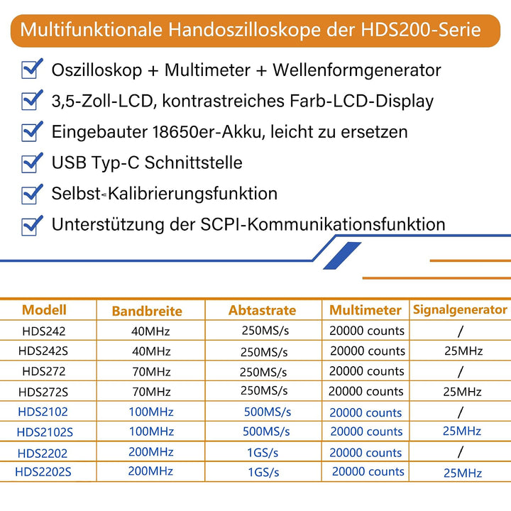 HDS2202S OWON Oszilloskop 3 in 1 Handoszilloskop 200MHz Bandbreite 1GS/s Abtastrate + 4 1/2 Stellen