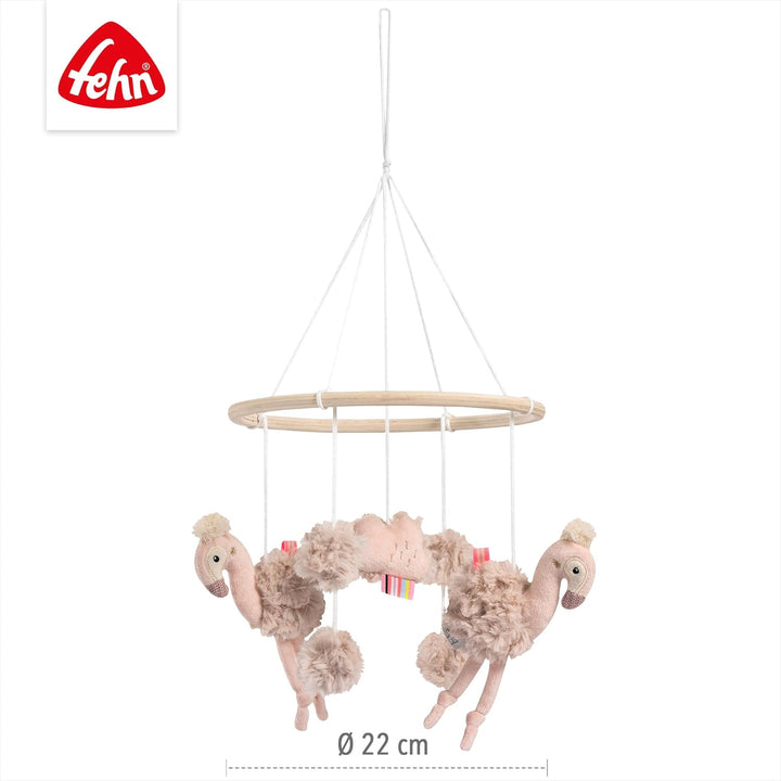 Fehn Holz-Mobile Flamingo – Holz-Mobile mit niedlichen Stoff-Figuren – Einschlafhilfe zur Beruhigung