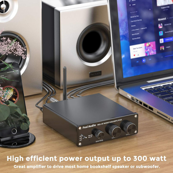 Fosi Audio M01-BT HiFi Subwoofer Verstärker 300W, TDA7498E Bluetooth 5.0 Monokanal Subwoofer-Verstär