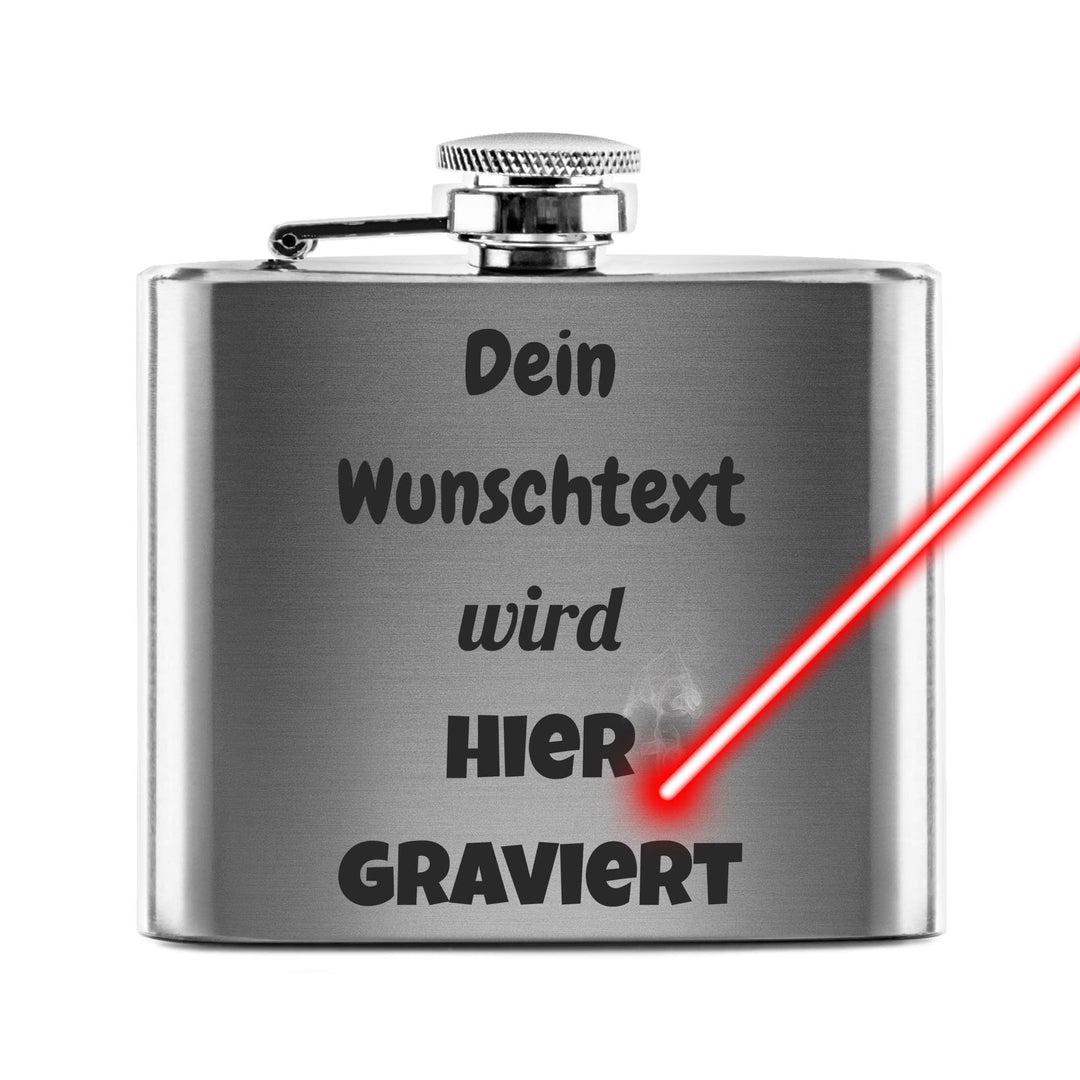 Flachmann mit Gravur aus Edelstahl selbst gestalten - mit Wunschtext gravieren - Geschenkidee für Fr