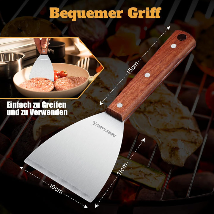 PURPLEBIRD Grillspachtel Set aus Edelstahl, Plancha Spachtels Set mit Gross Grillwender für Smash Bu