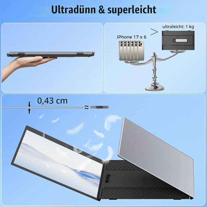 KEFEYA 14” Laptop Bildschirm Erweiterung, 100% sRGB FHD 1080P Laptop Screen Extender, Laptop Monitor